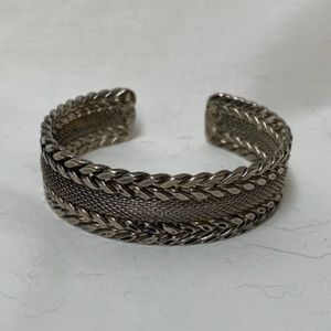 Vintage metal silver weave cuff bracelet